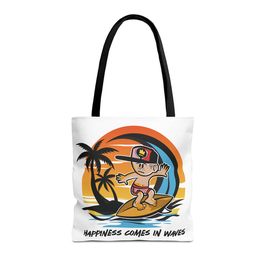 HAPPINESS COMES IN WAVES TOTE BAG
