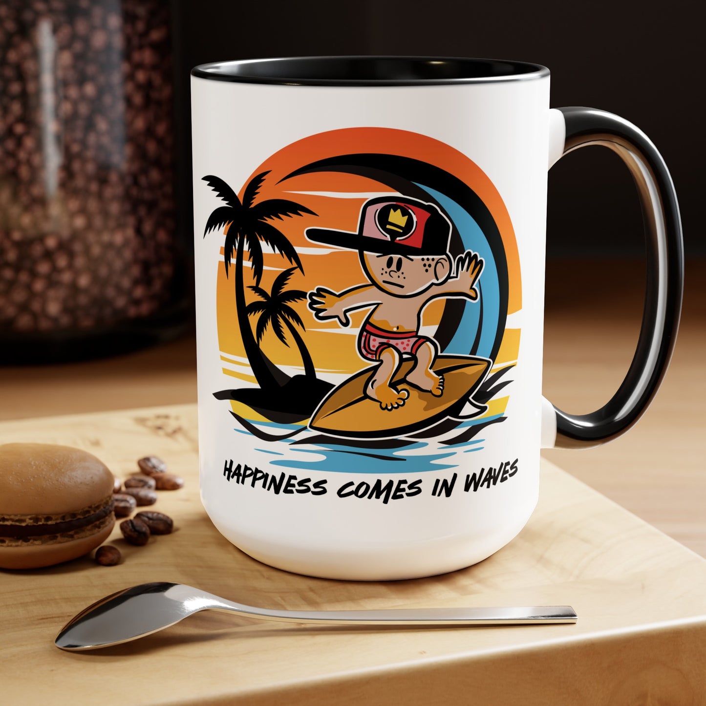 HAPPINESS COMES IN WAVES COFFEE MUG