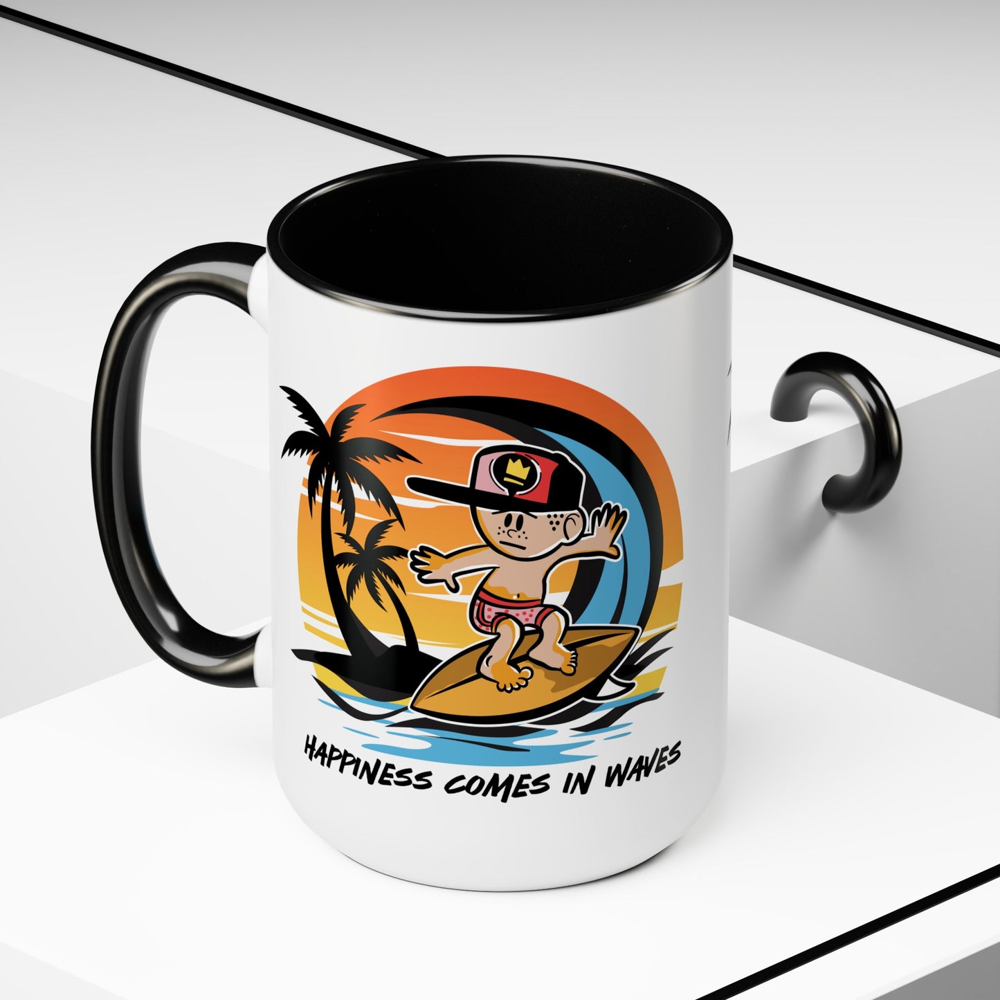 HAPPINESS COMES IN WAVES COFFEE MUG