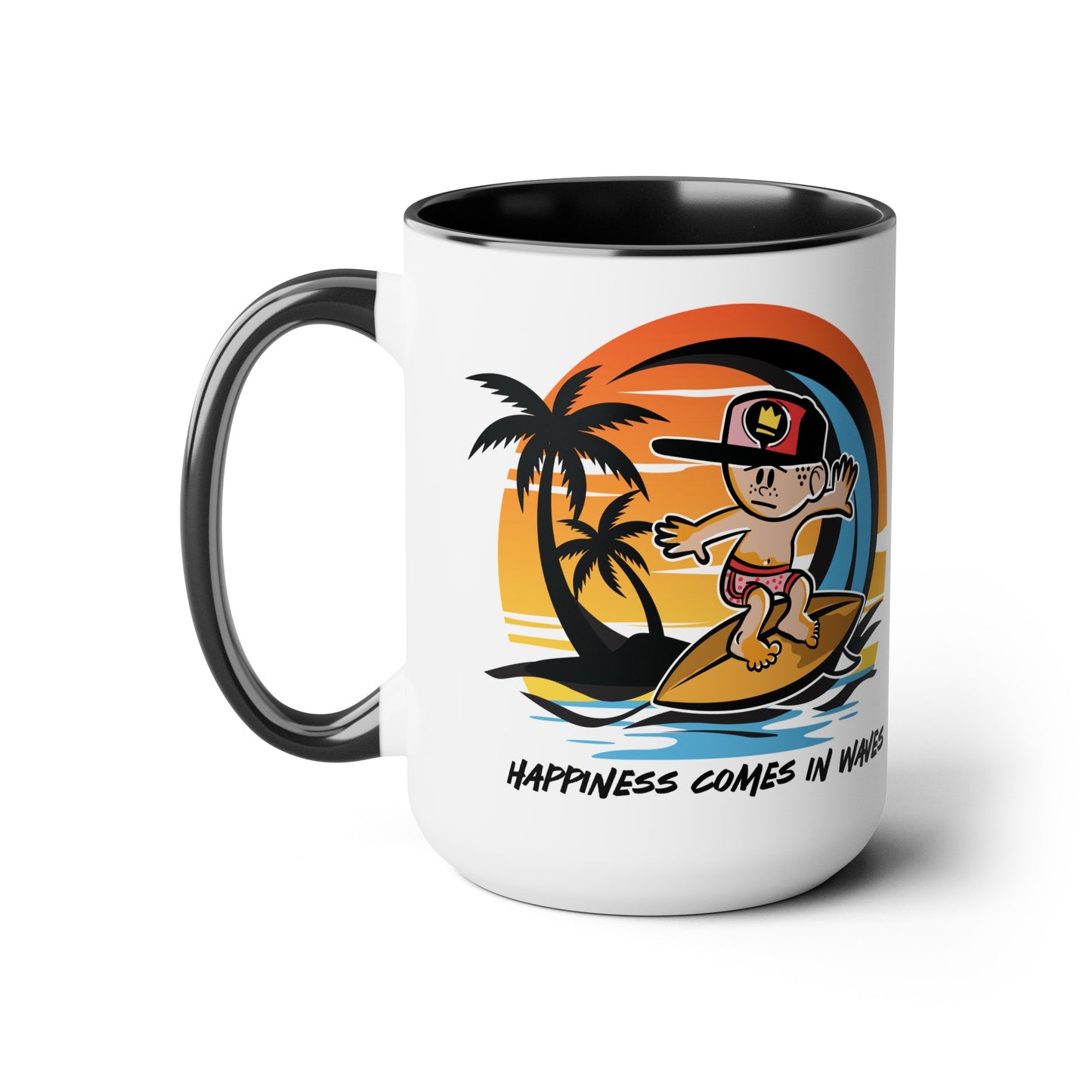 HAPPINESS COMES IN WAVES COFFEE MUG